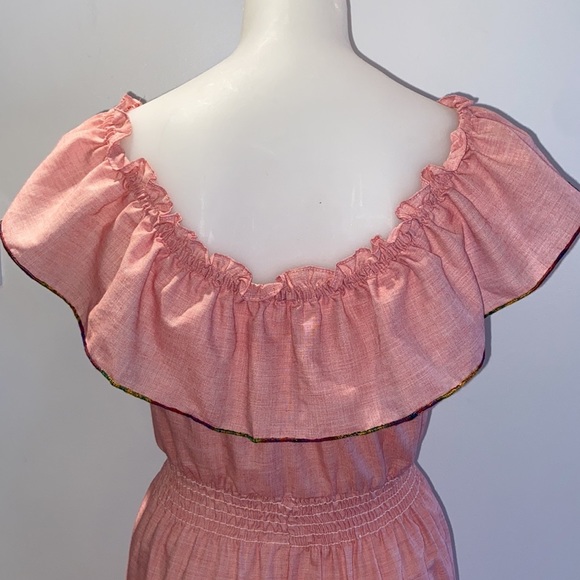 NEW** 70s Vintage Pink & Rainbow Ruffle Dress - Picture 12 of 14